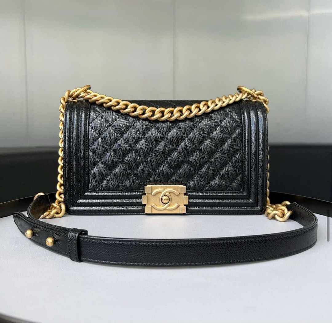 Chanel Le Boy Medium 25cm Caviar Black / Matte Ghw, Luxury, Bags