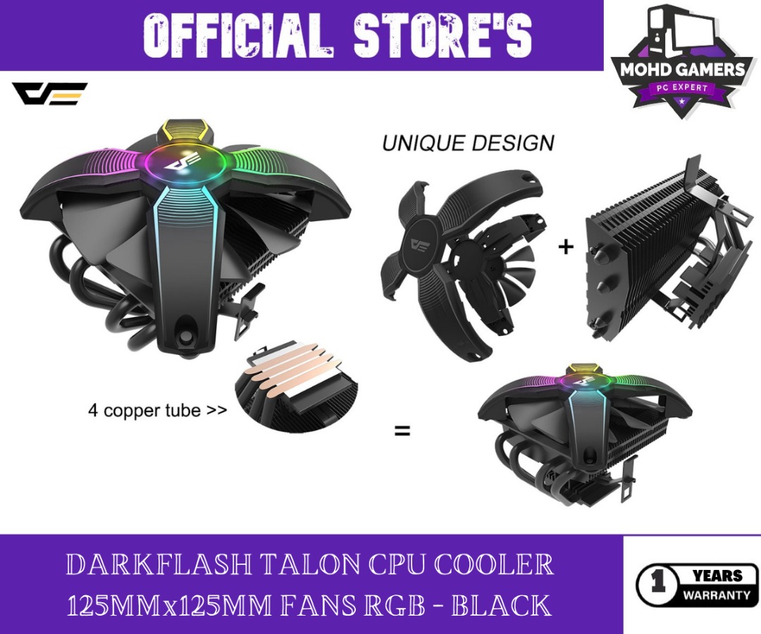 DARKFLASH TALON CPU COOLER 125MMx125MM FANS RGB - BLACK, Computers ...