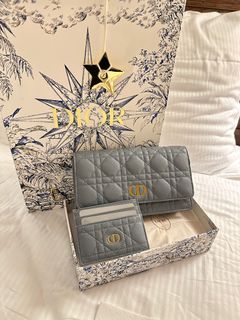 Dior Caro Compact Zipped Card Holder Cloud Blue Supple Cannage