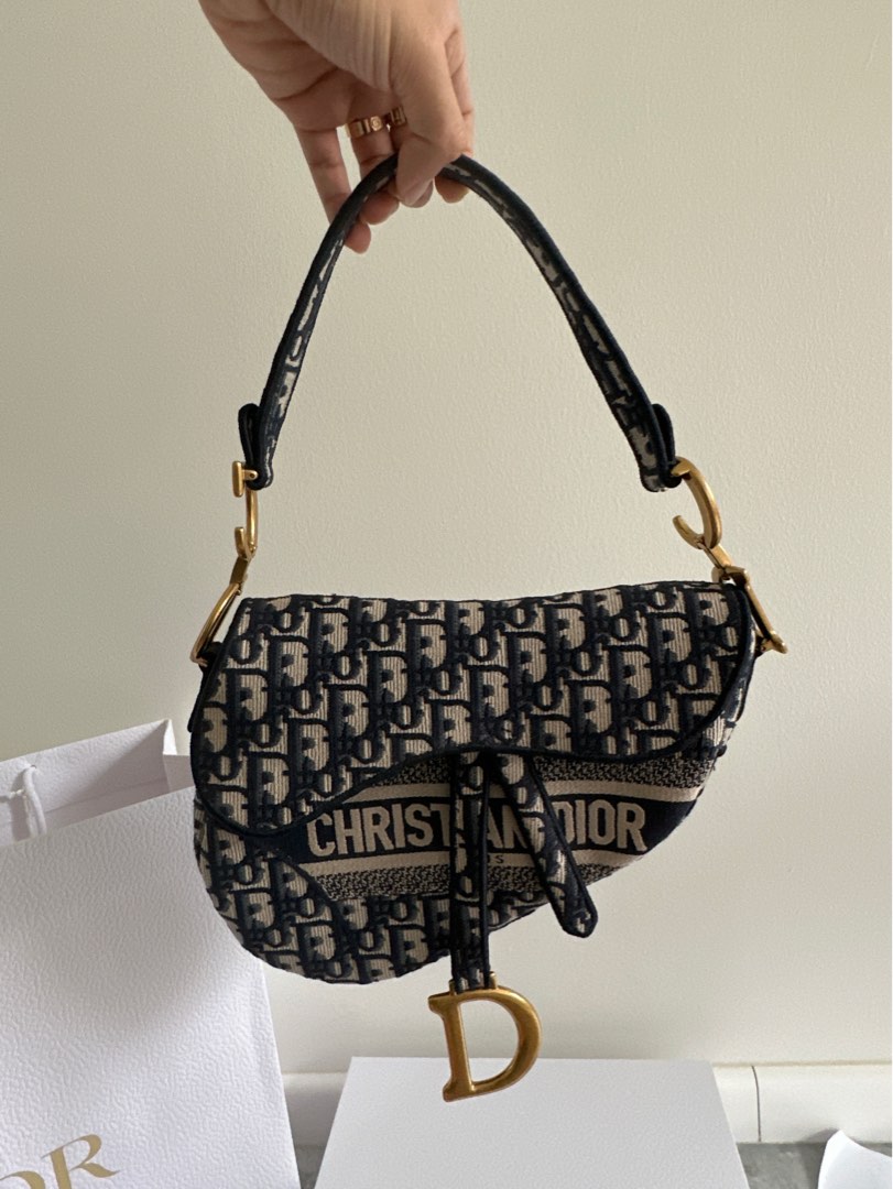 Dior Saddle Bag Blue Dior Oblique Embroidery, Luxury, Bags & Wallets on