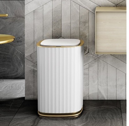 Elegant White & Gold Automatic Touchless Smart Sensor Waste bin 15L Dustbin for Kitchen Home ...