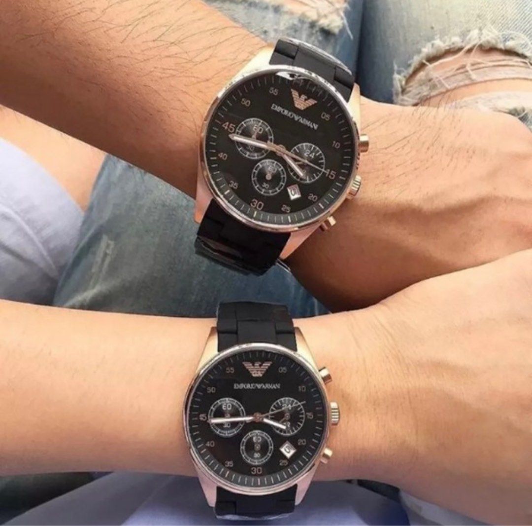 Emporio Armani Sportivo Coated Series Chronograph Black Mens & Ladies  Couple Watch AR5905 AR5906, Men's Fashion, Watches & Accessories, Watches  on Carousell