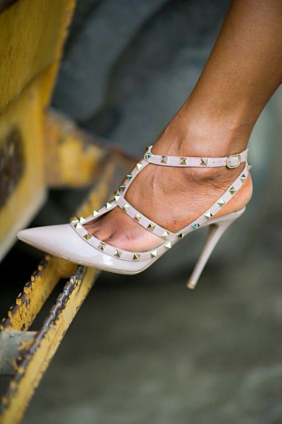 White cheap rockstud heels