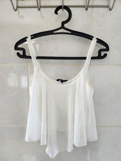 FLASH SALE White Flowy Crop Top with Pearl Straps