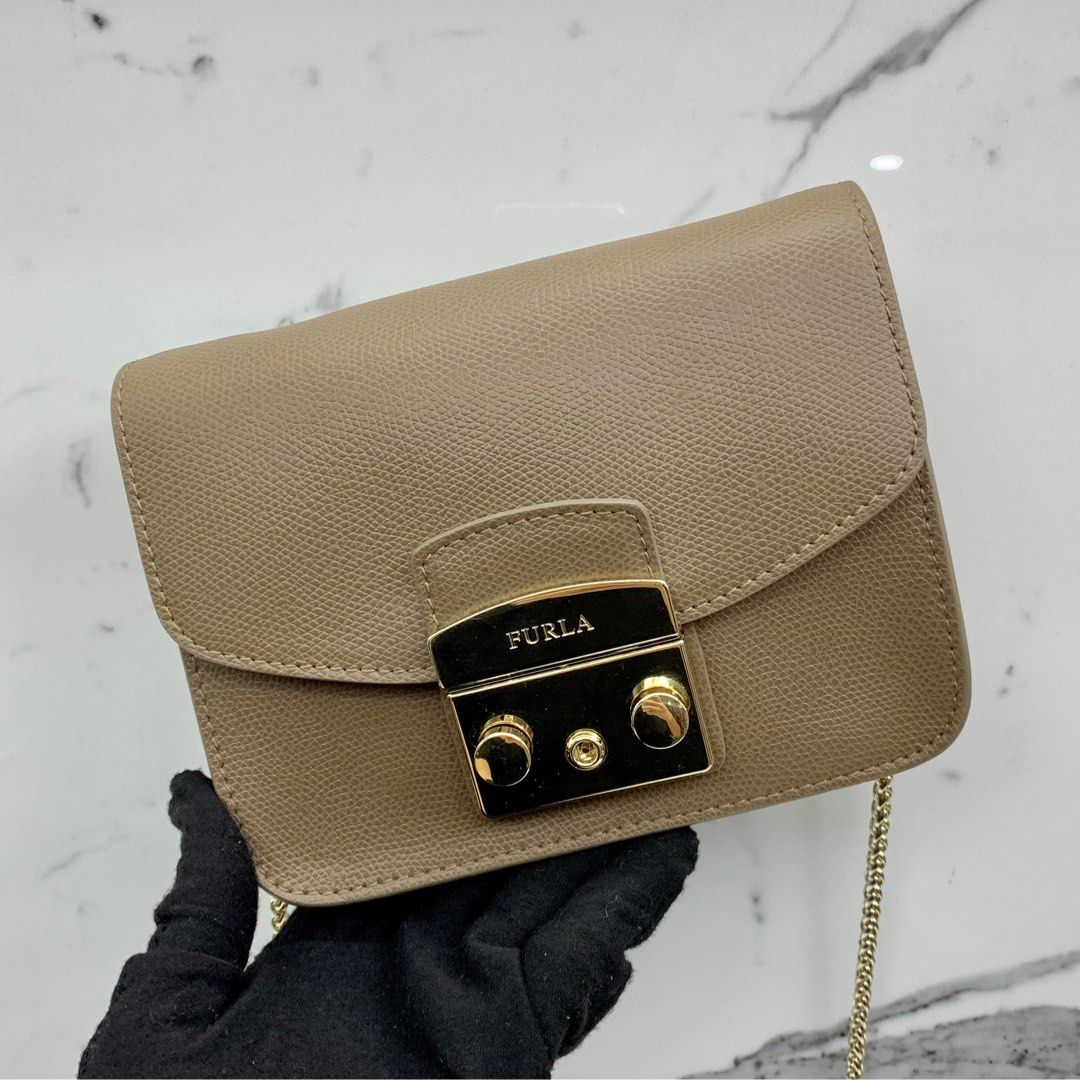 Furla beige leather bag sale
