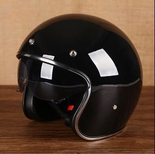 Gloss Black with Silver Lining with  with Inner Lens Sun Shade Dual Motorcycle Black Inner Helmet Open Face Three Button Snap Retro Vintage Classic Vespa Scooter Cafe Racer Motorbike Bike Leather Gloss Old School
