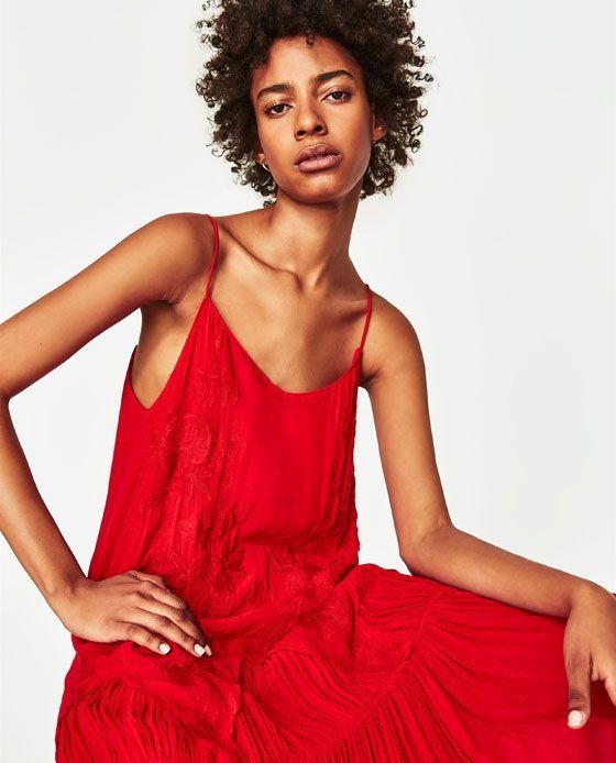 Zara red deals embroidered dress