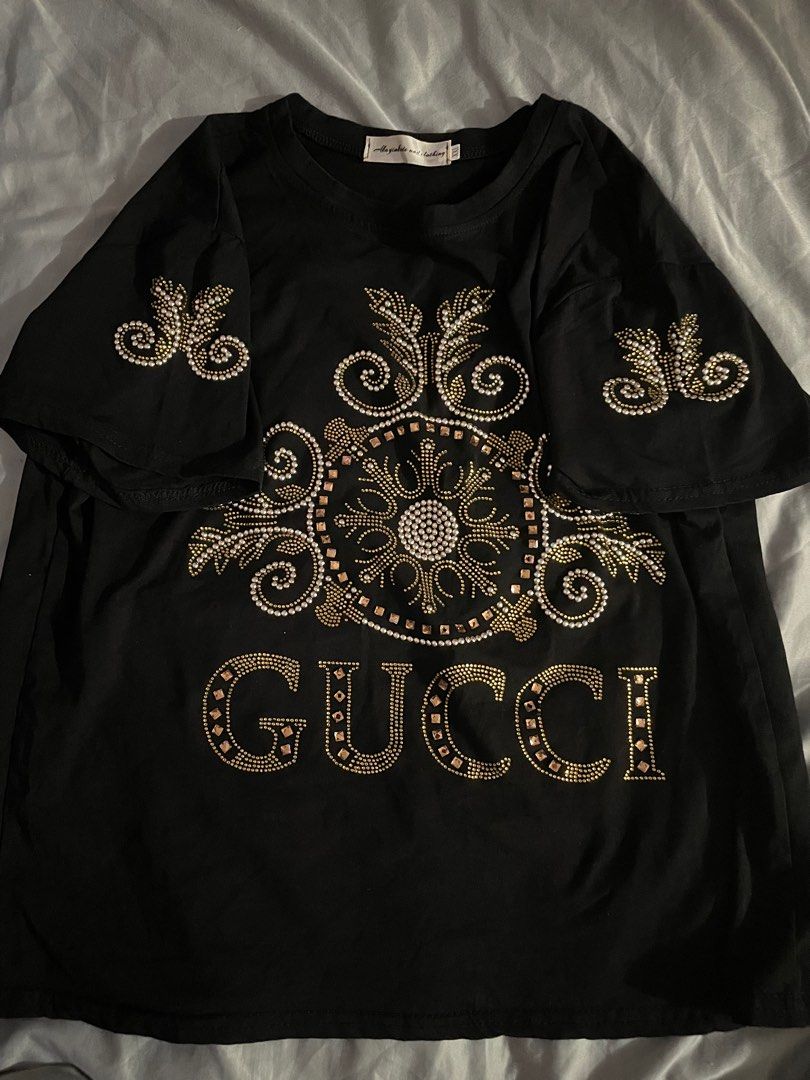 Gucci rhinestone Black Gold shirt