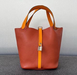 Brand New Hermes Clemence With Ostrich Jaune Citron Picotin 18 Nata in Phw