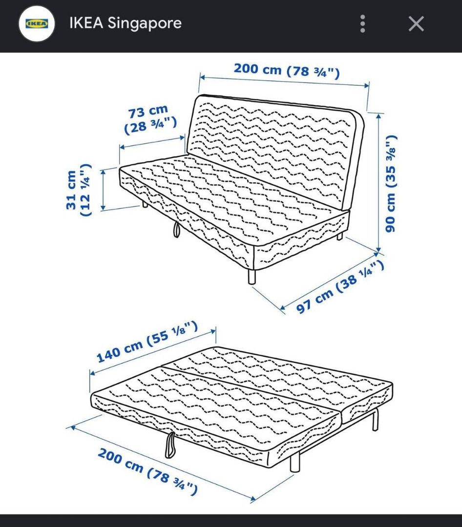 Ikea 3Seater Queensized Futon., Furniture & Home Living, Furniture