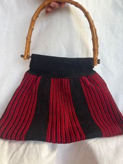 Knitted Beach Bag with Bamboo Handle