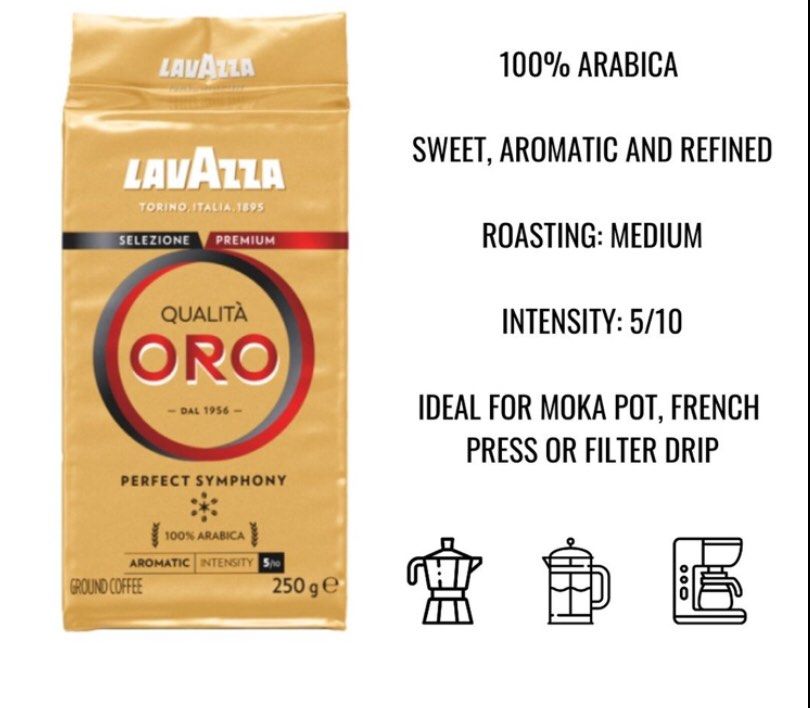 Lavazza Oro ground coffee, Food & Drinks, Beverages on Carousell