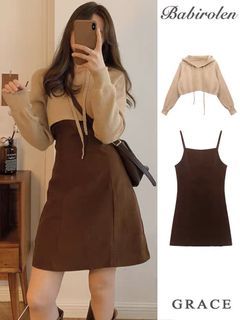 Long sleeve Hoodie + Brown Dress