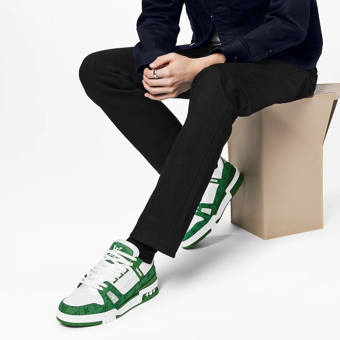 Louis Vuitton Trainner Sneaker “Green Monogram Denim White” (2022) 1A9JHV,  Men's Fashion, Footwear, Sneakers on Carousell