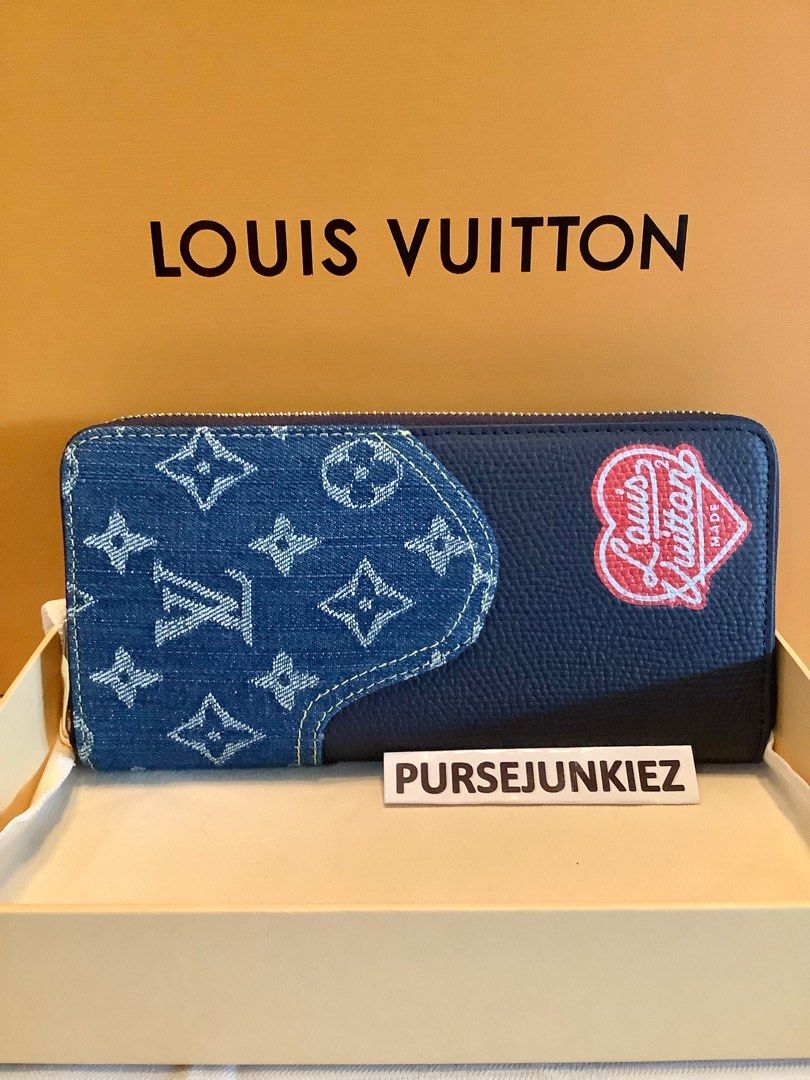 Louis Vuitton Monogram Denim Zippy Wallet Vertical M81107 Nigo Mens Navy