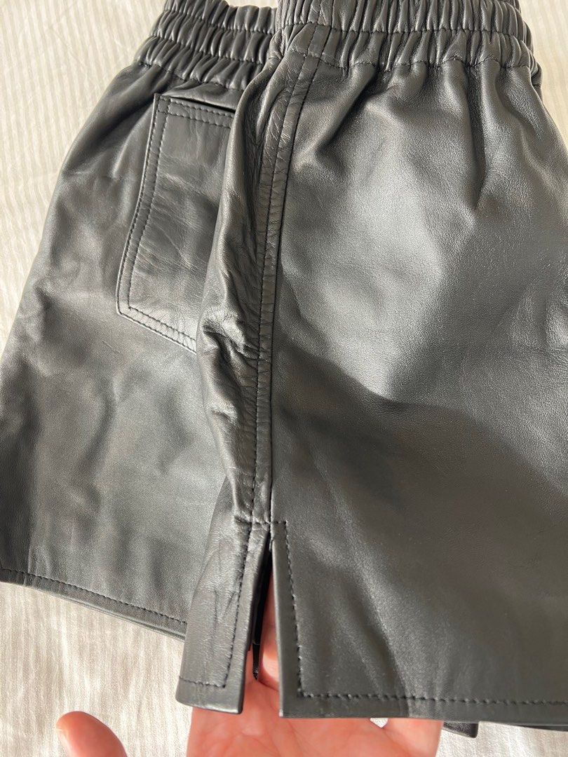 Mens black leather shorts top