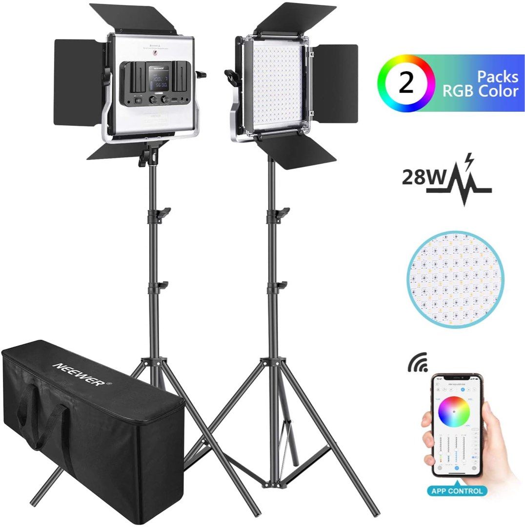 Neewer 2 Packs 480 RGB Led Light with APP Control, Photography Video