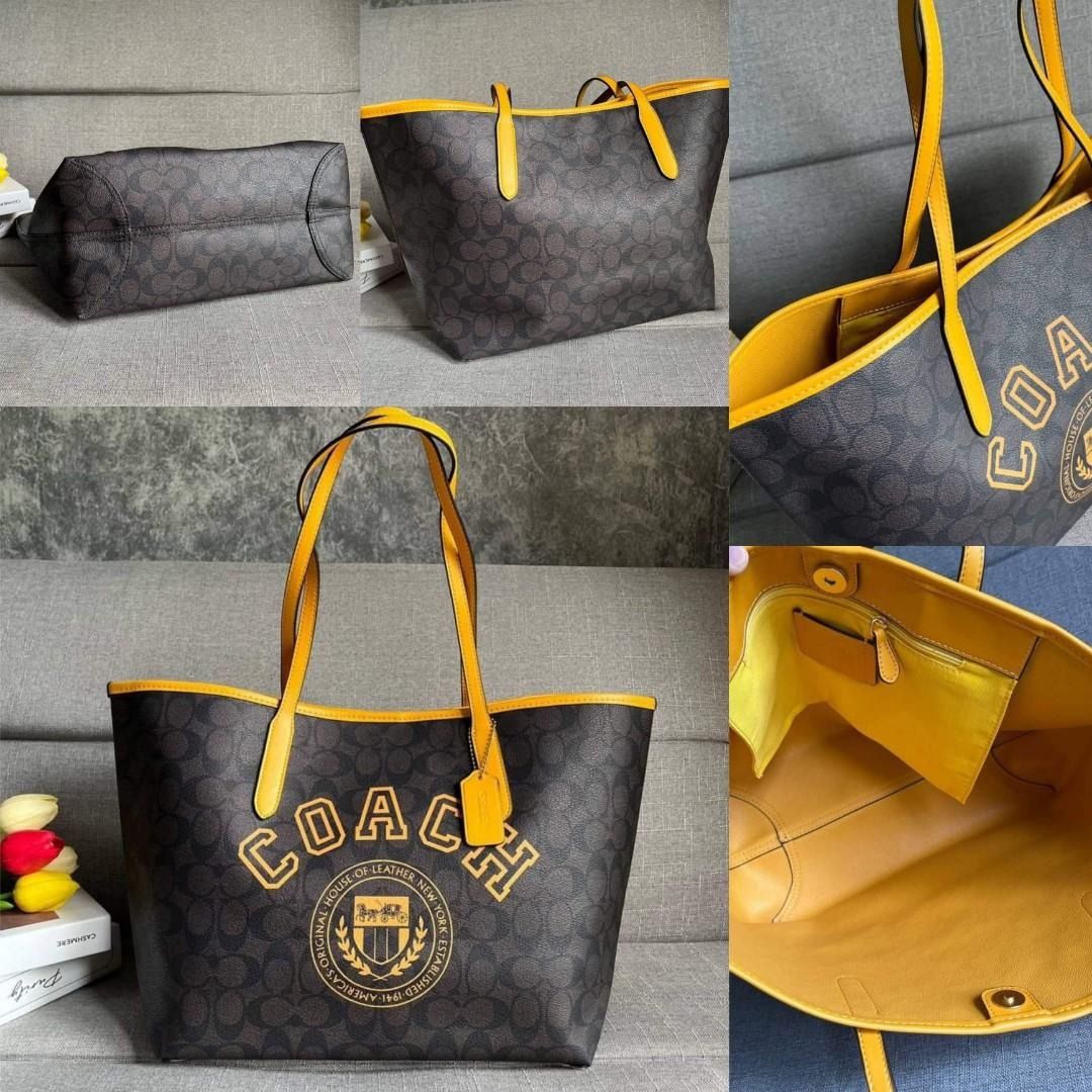 Coach City Tote in Signature Canvas with Varsity Motif Yellow for