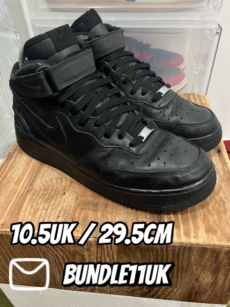 Nike Air Force 1 Mid Triple Black 10.5UK, Men's Fashion, Footwear ...