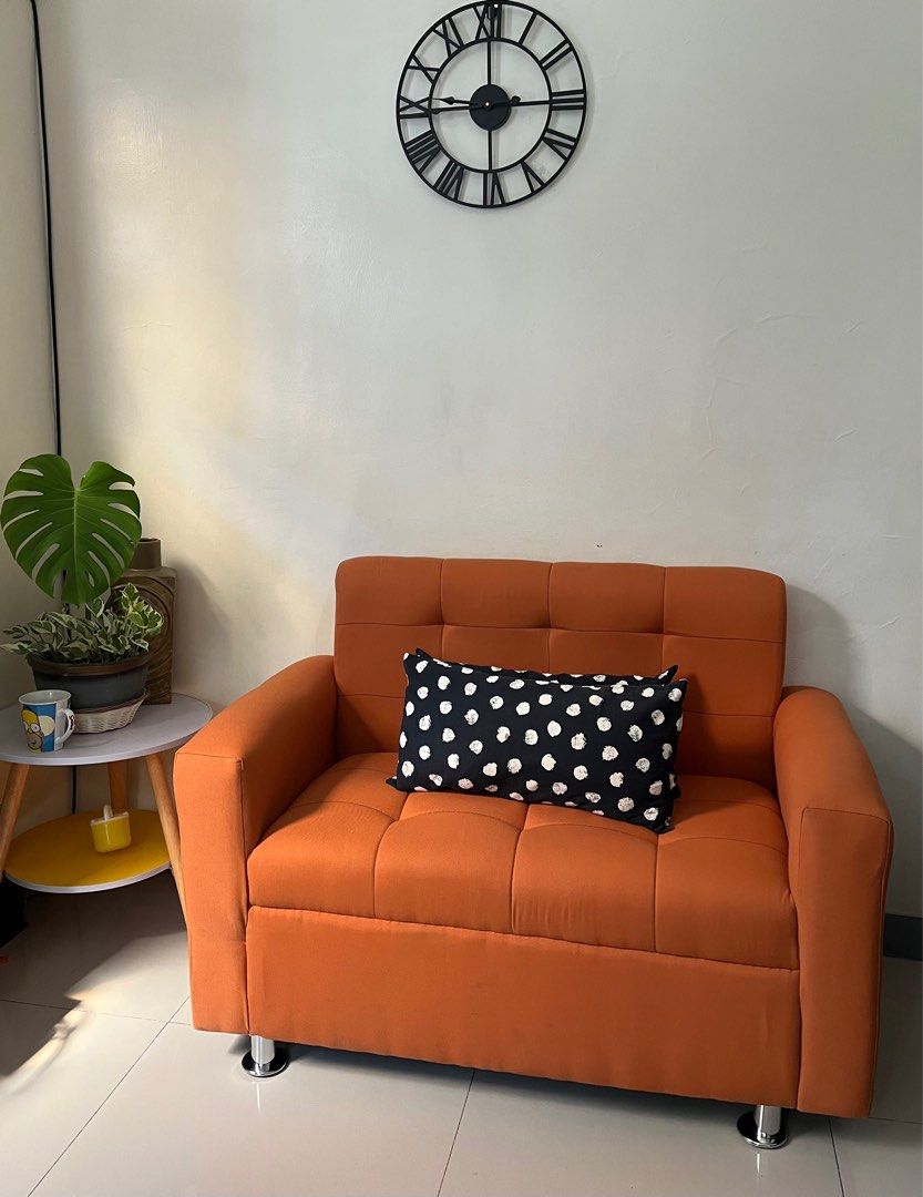 Orange Two Seater Sofa (Category: Sofas) located in Paranaque City. Submitted by abby_e_g (Listing ID 1222632399, Image 3). Description: 💫SET or SOLO SOFA FOR SALE!!💫 🛋️ Pure Uratex Foam + Good Quality Frame 🛋️Selected or Customize Designs 🛋️ 3 Seater 70x26x35 inches 🛋️ 2 Seater 40x26x35 inches 📍BFHomes Parañaque. 🚚 Delivery within Metro Manila, Shipping Fee shoulder by the Client. 💶 Payment Upon Delivery via Gcash or BT only! ✅ Actual P