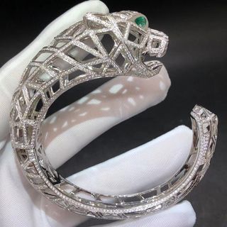 Panthere de Cartier 18k White Gold Full Diamond Paved Hollow-carved Bracelet