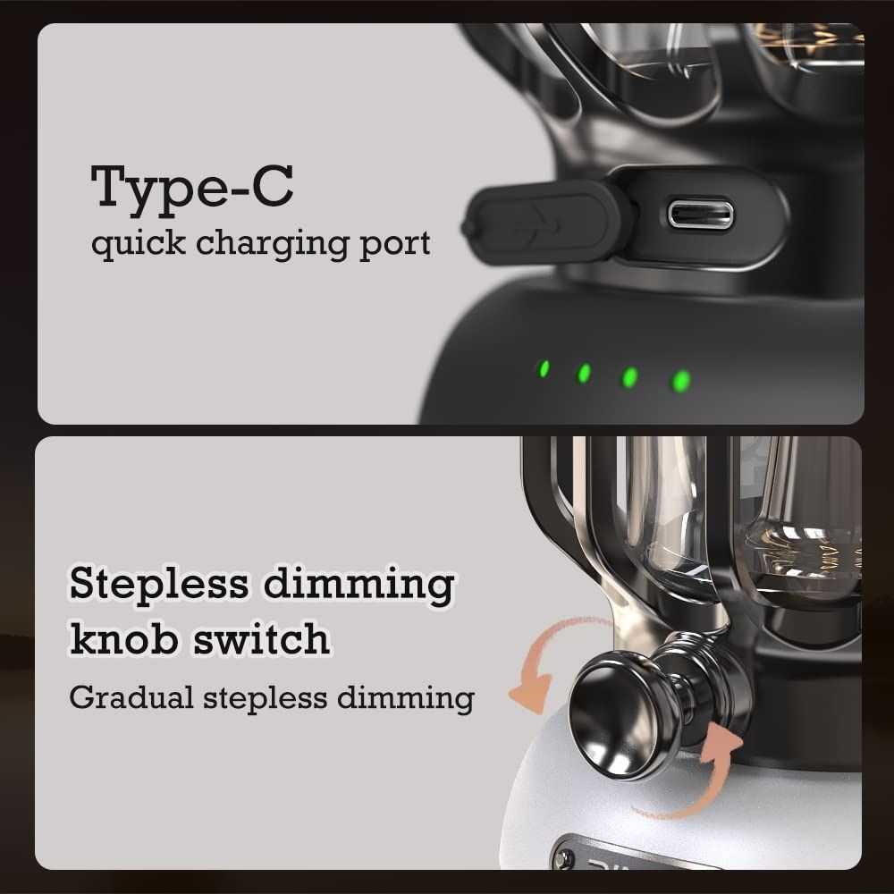 PINSAI LED Camping Lantern,Rechargeable Retro Metal Camp Light,Battery