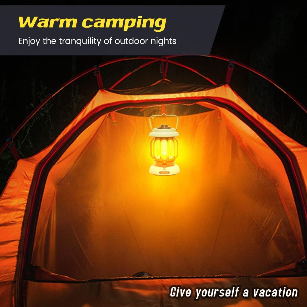 PINSAI LED Camping Lantern,Rechargeable Retro Metal Camp Light,Battery