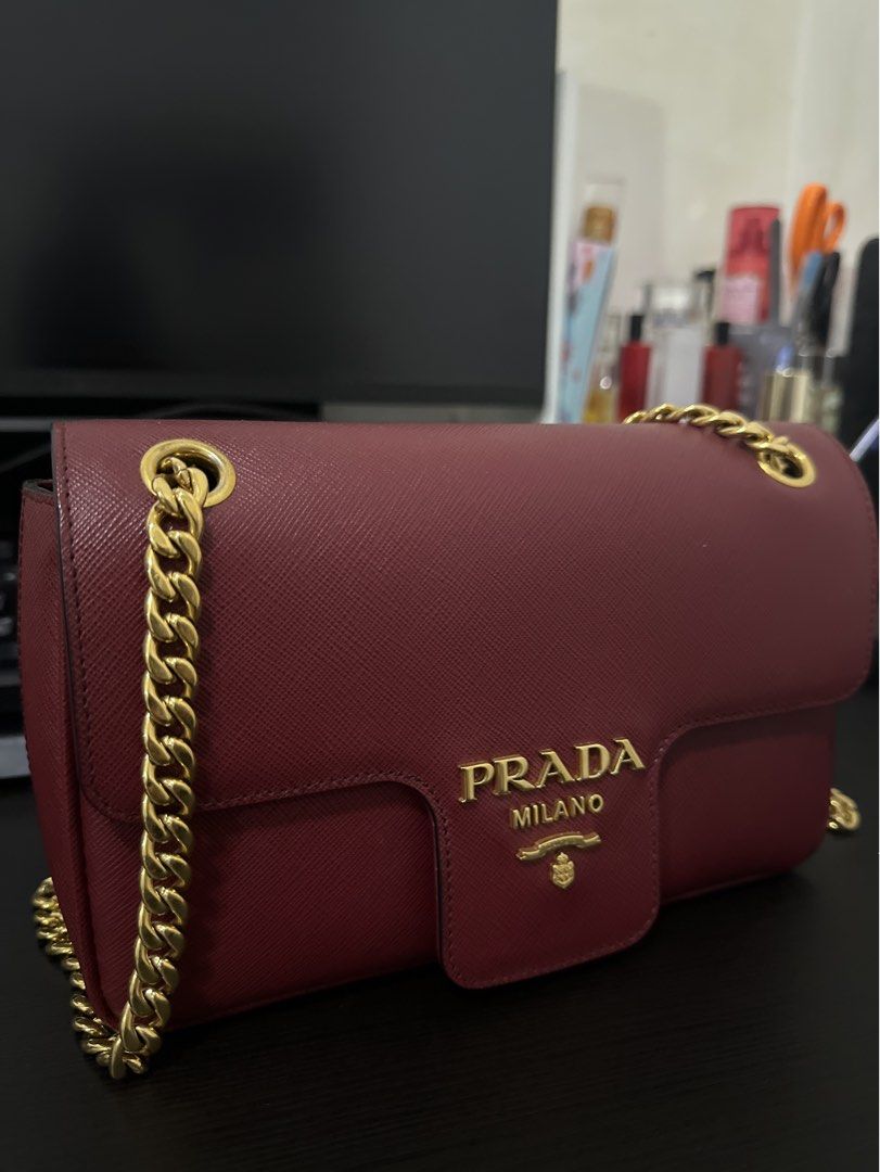Prada Pattina Flap Shoulder Bag Saffiano Leather Small
