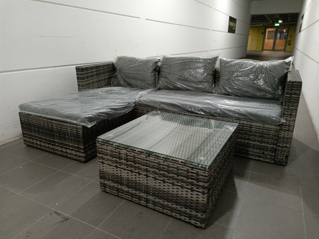 RALIANA LShaped Rattan Sofa with Coffee Table in MIX GREY PE WICKER