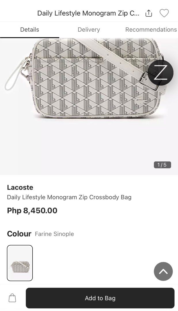 Lacoste Daily Lifestyle Seasonal Monogram Zip Shoulder Bag