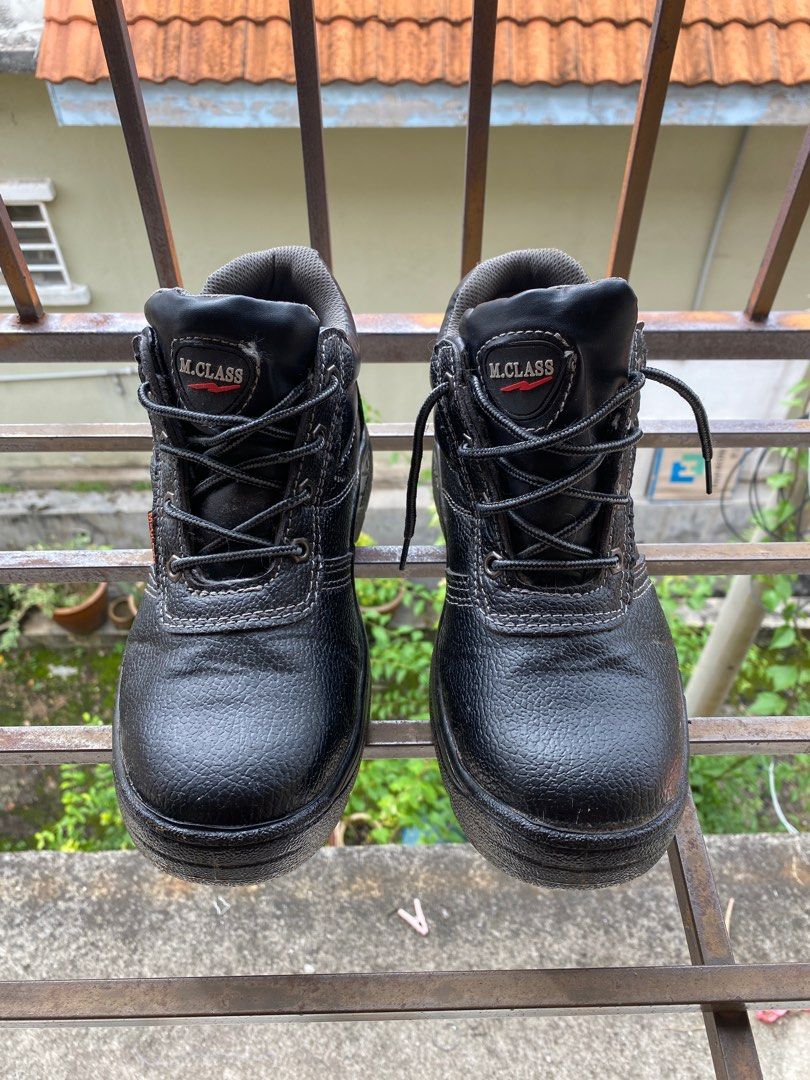 SAFETY SHOES / SAFETY BOOTS MID CUT STEEL TOE CAP BLACK WORK SHOES, Men