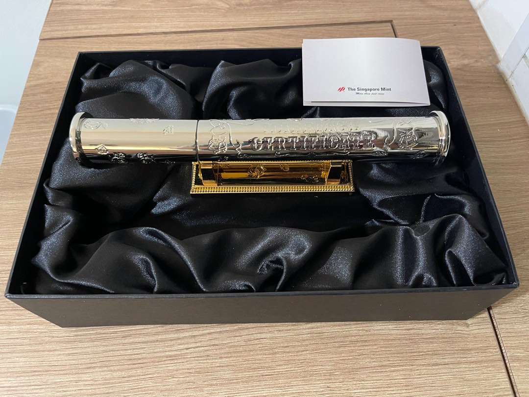 Singapore Mint Marriage Certificate Holder and Stand Hobbies Toys