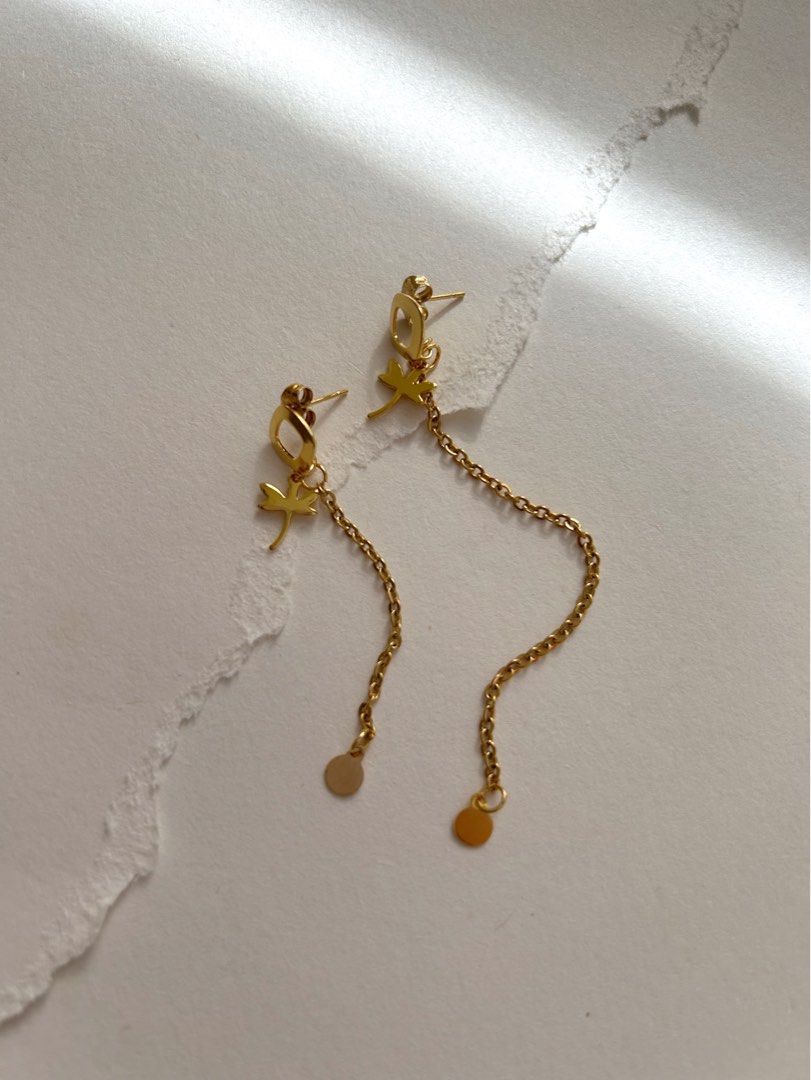 Stainless Steel Hypoallergenic Gold Chain Leaves Dangle Earrings
