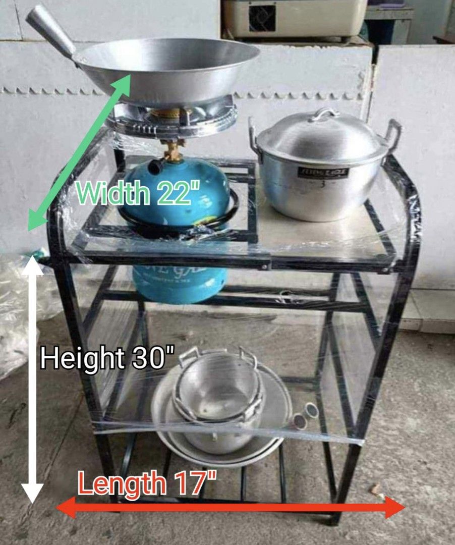 Superkalan Rack (Category: Other Kitchen Appliances) located in Quezon City. Submitted by shiepatz23 (Listing ID 1222740965, Image 1). Description: Superkalan Rack Length 17 Width 22 Height 30 iNCHES Materials: Painted Tubular Steel Tiles Rubber Footing 1499.99 Only Superkalan Tank 2.7kg with gas & Burner 1399.99 Only Bundle Budol Deal 2699.99 Additional Delivery fee Depends on your Location and number of order. Location is in Novaliches Quezon C
