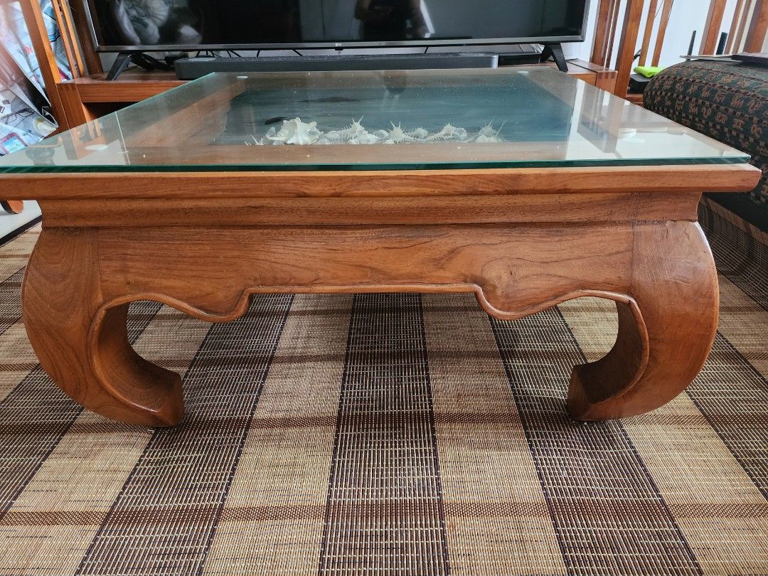 Teakwood Coffee table with Glass Display, Furniture & Home Living