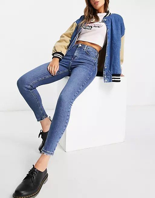 Topshop Tall Jamie jeans in mid blue