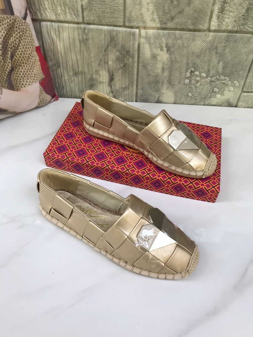 Tory Burch TB Heart Patchwork Espadrilles Gold