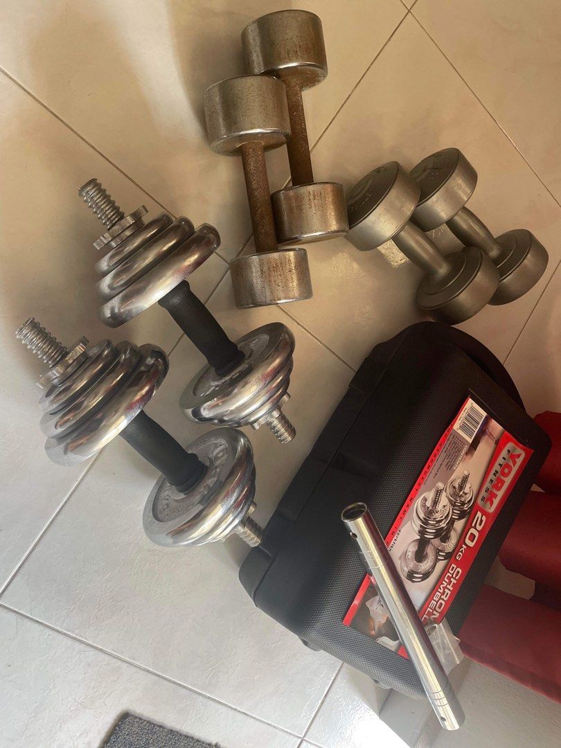 Used 3 sets of Dumbells York 20kg Chrome 30 lbs. Superior 12.12 lbs. Kettler