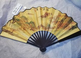 Used Large Chinese Fans Silk Folding Hand Bamboo 13 inches Decorative Fan