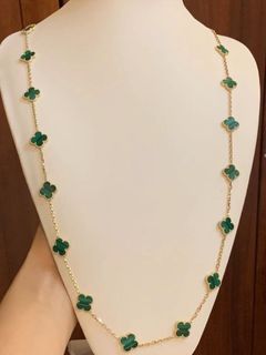 Van Cleef & Arpels Vintage Alhambra 18K Yellow Gold Malachite 20 Motifs Long Necklace