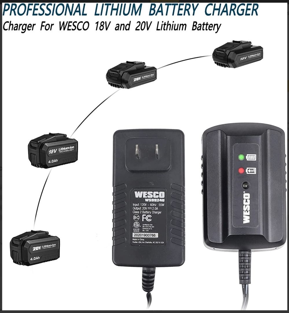 WESCO 20V MAX Battery Charger for WESCO Tools 18V and 20V Lithium Battery WS9924U