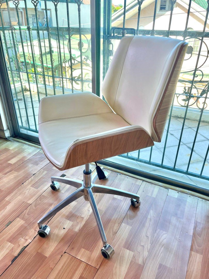 White leather and wood office chair sale
