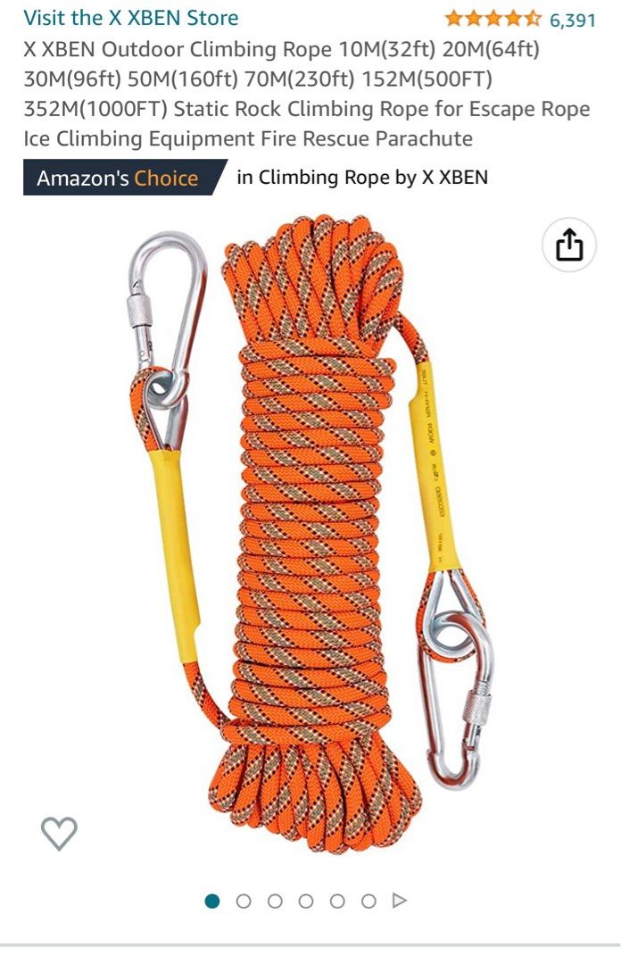 X XBEN Outdoor Rope 10M(32ft) 20M(64ft) 30M(96ft) 50M(160ft) 70M(230ft)  152M(500FT) 352M(1000FT)