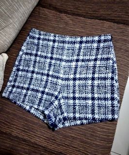 Zara Blue Checkered High Waist Plaid Shorts