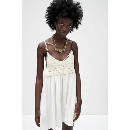Zara Contrast Knit Dress (Crochet Embroidery), Women's Fashion, Dresses