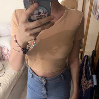 Zara Crop Top Blouse Shirt Nude Beige