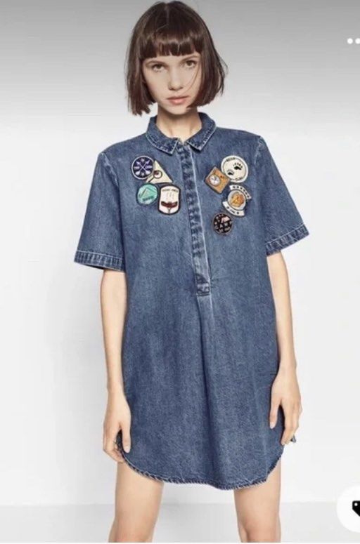 zara denim patch dress Z1975 SHORT DENIM DRESS - Mid-blue