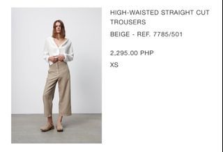 Zara high-waisted straight cut trousers