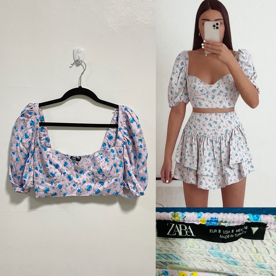 ZARA SILK FLORAL PUFFTOP on Carousell