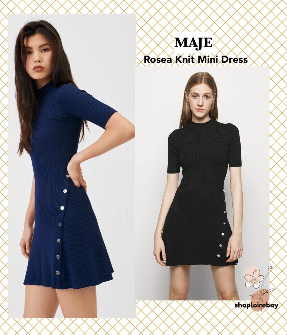 34/36)•MAJE Rosea knit mini navy blue black dress, Women's Fashion, Dresses  & Sets, Dresses on Carousell